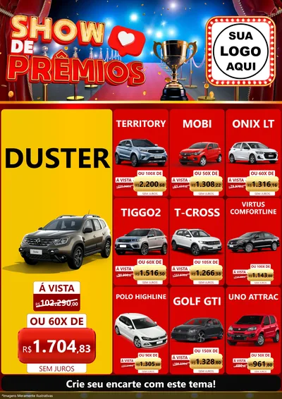 Modelo de Encarte para Encarte A4 Vertical com o tema Show de Prêmios para Concessionaria de Carros