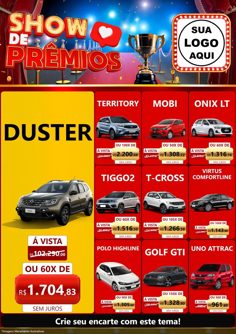 Modelo de Encarte para Encarte A4 Vertical com o tema Show de Prêmios para Concessionaria de Carros