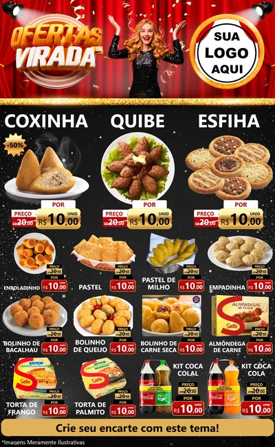 Modelo de Encarte para Encarte Grande com o tema Ofertas da Virada para Salgadaria