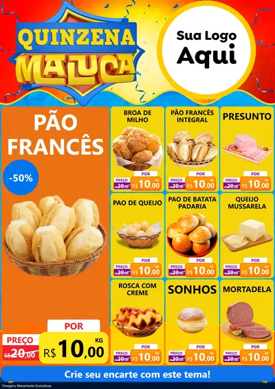 Modelo de Encarte para Encarte A4 Vertical com o tema Quinzena Maluca para Padaria