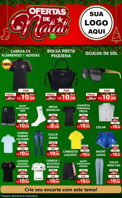Modelo de Encarte para Encarte Grande com o tema Ofertas de Natal para Roupas e acessórios