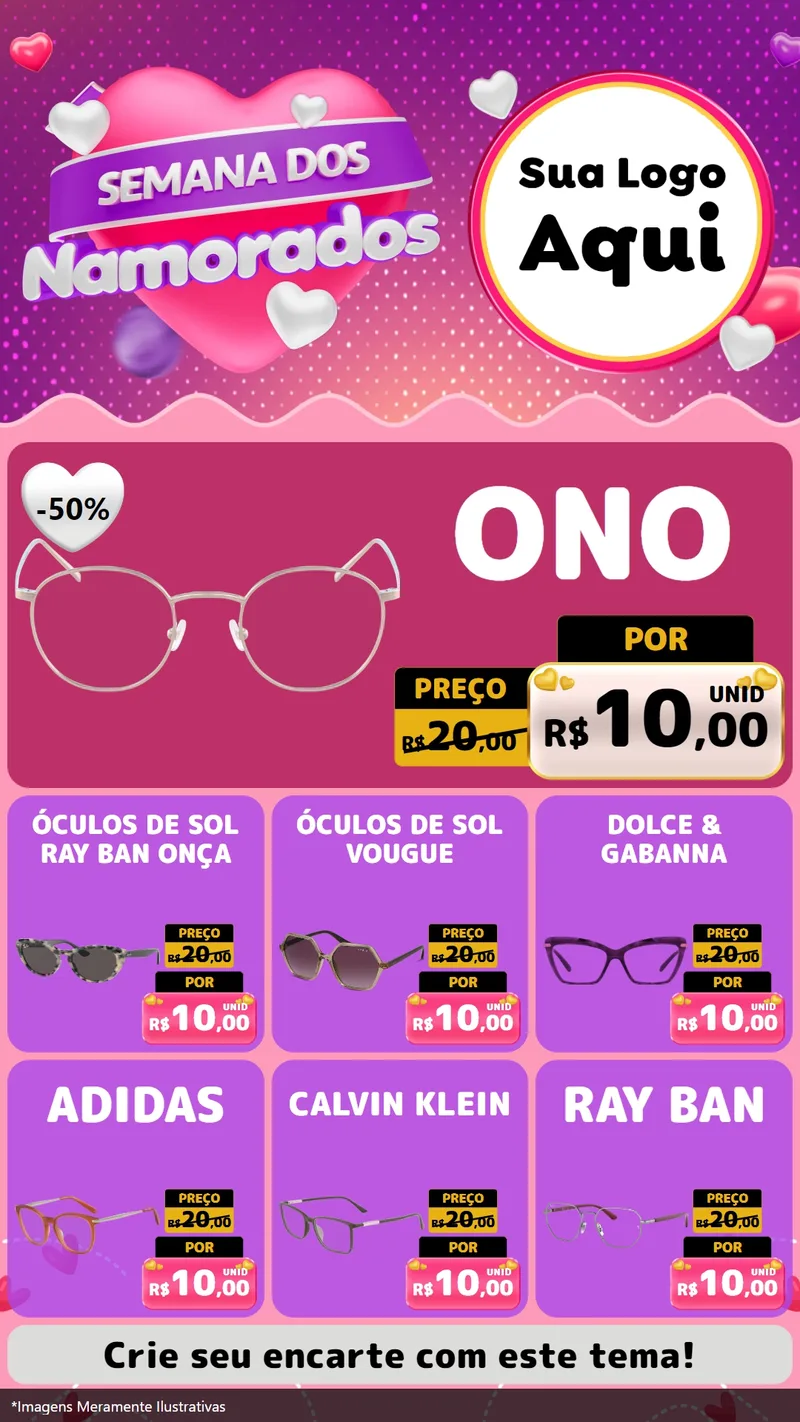 Modelo de Rede Social para Stories com o tema Semana dos Namorados para Óticas