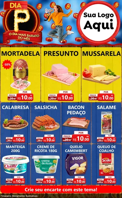 Modelo de Encarte para Encarte Grande com o tema Dia P - O Dia Mais Barato Do Mês para Frios e Laticínios