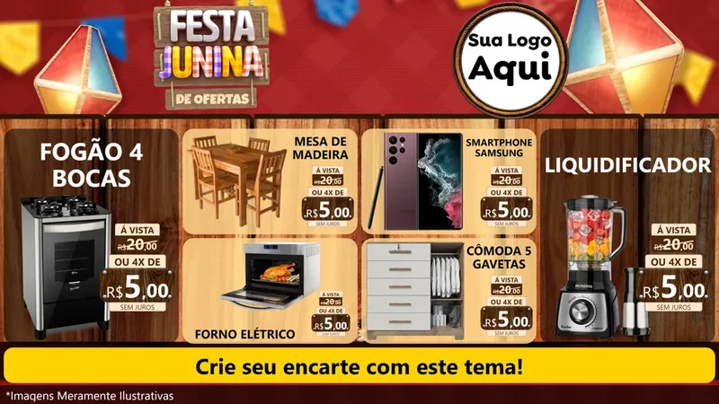 Modelo de TV para TV Horizontal com o tema Festa Junina de Ofertas para Móveis e Eletro