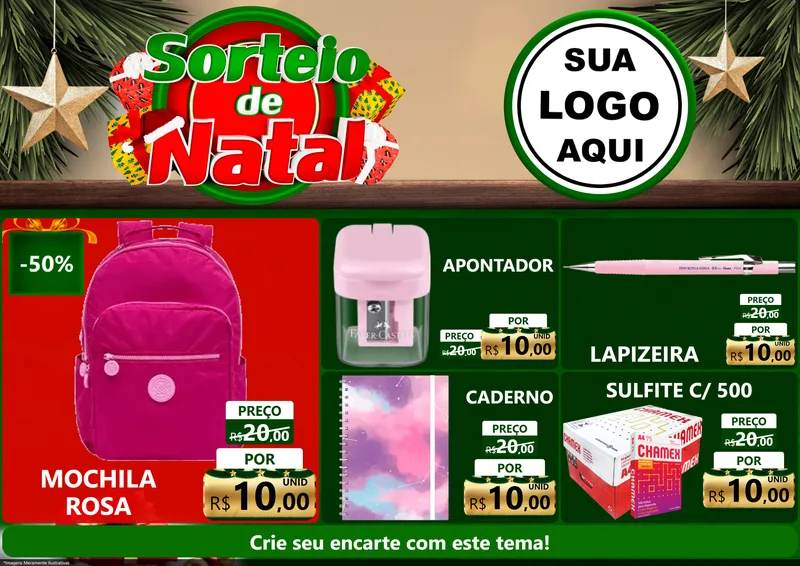 Modelo de Encarte para Encarte A4 Horizontal com o tema Sorteio de Natal para Papelaria