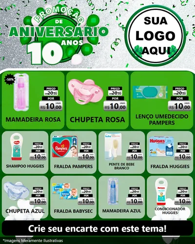 Modelo de Rede Social para Feed Instagram com o tema Promoção de Aniversário - 10 Anos para Bebês