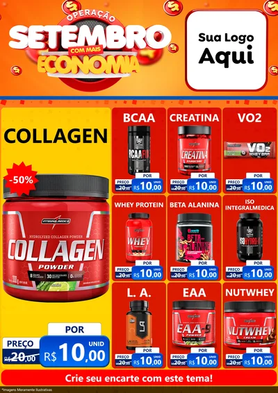Modelo de Encarte para Encarte A4 Vertical com o tema Operação Setembro Com Muita Economia para Suplementos alimentares