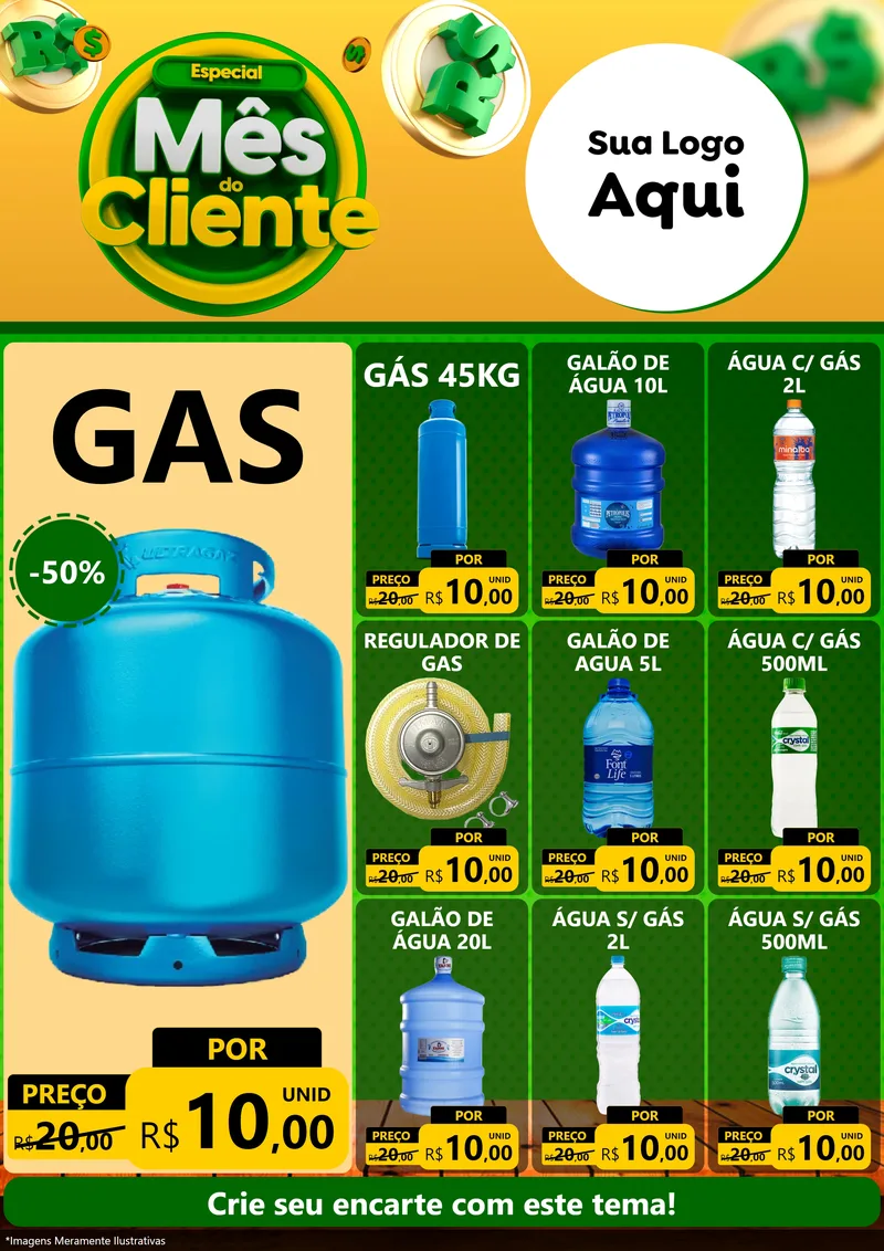 Modelo de Encarte para Encarte A4 Vertical com o tema Especial Mês do Cliente para Água e gás