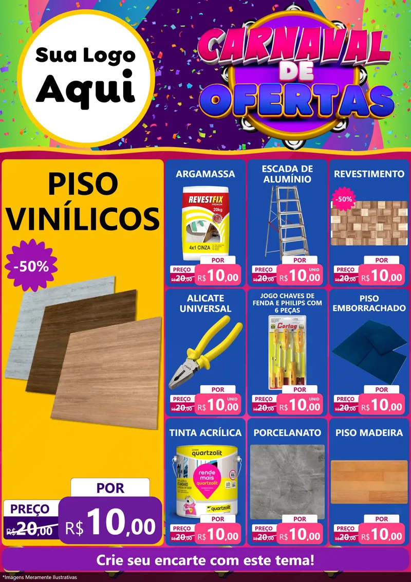 Modelo de Encarte para Encarte A4 Vertical com o tema Carnaval de Ofertas para Material para Construção