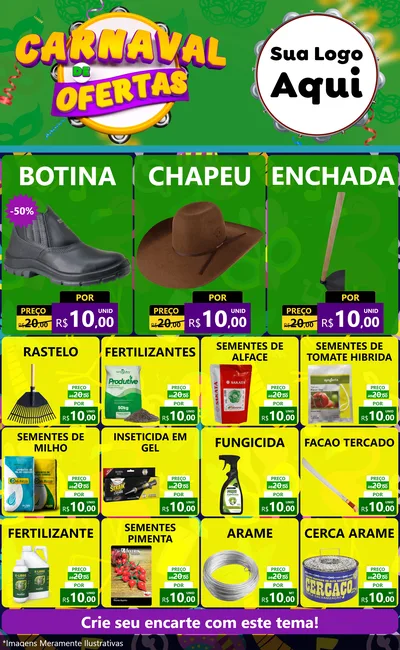 Modelo de Encarte para Encarte Grande com o tema Carnaval de Ofertas para Agropecuária
