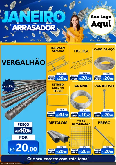 Modelo de Encarte para Encarte A4 Vertical com o tema Janeiro Arrasador para Ferragens