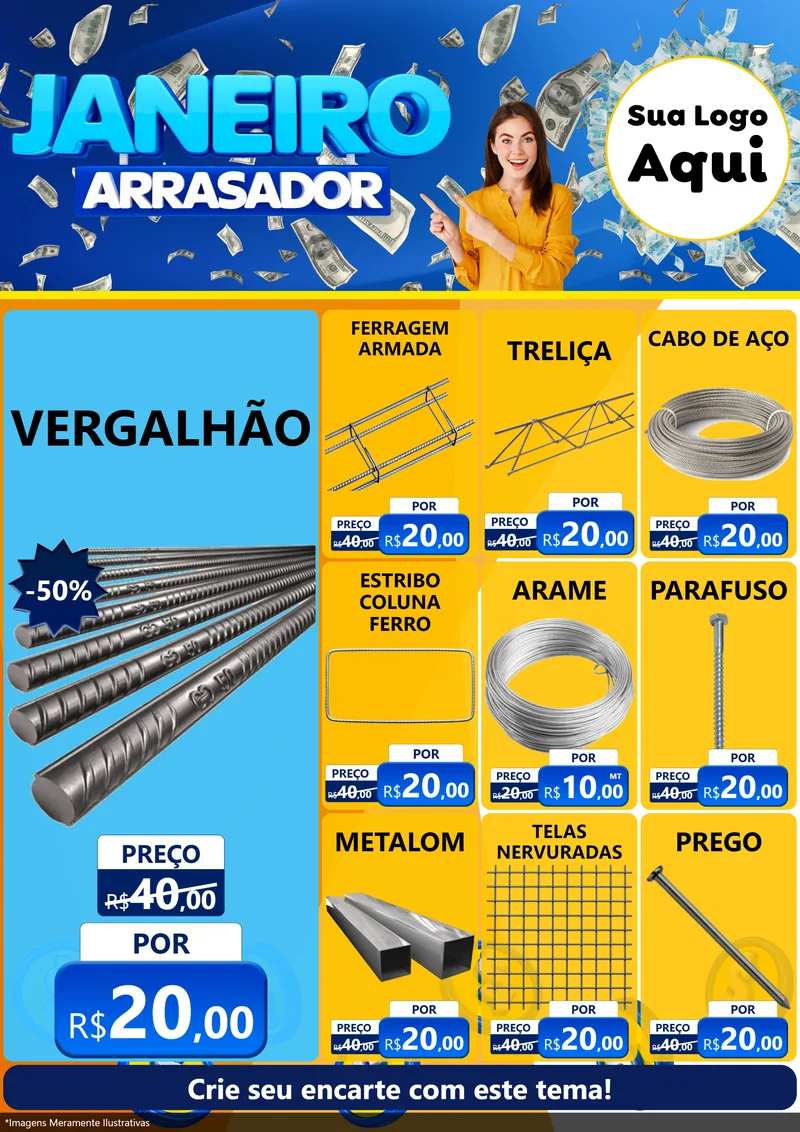 Modelo de Encarte para Encarte A4 Vertical com o tema Janeiro Arrasador para Ferragens