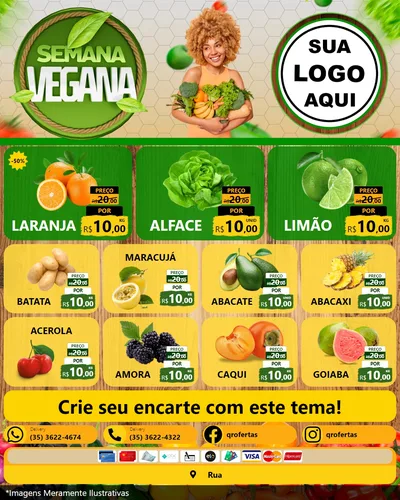Modelo de Rede Social para Feed Instagram com o tema Semana Vegana para Hortifrúti