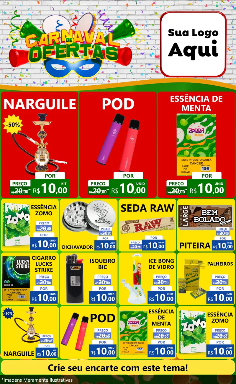 Modelo de Encarte para Encarte Grande com o tema Carnaval de Ofertas para Tabacaria