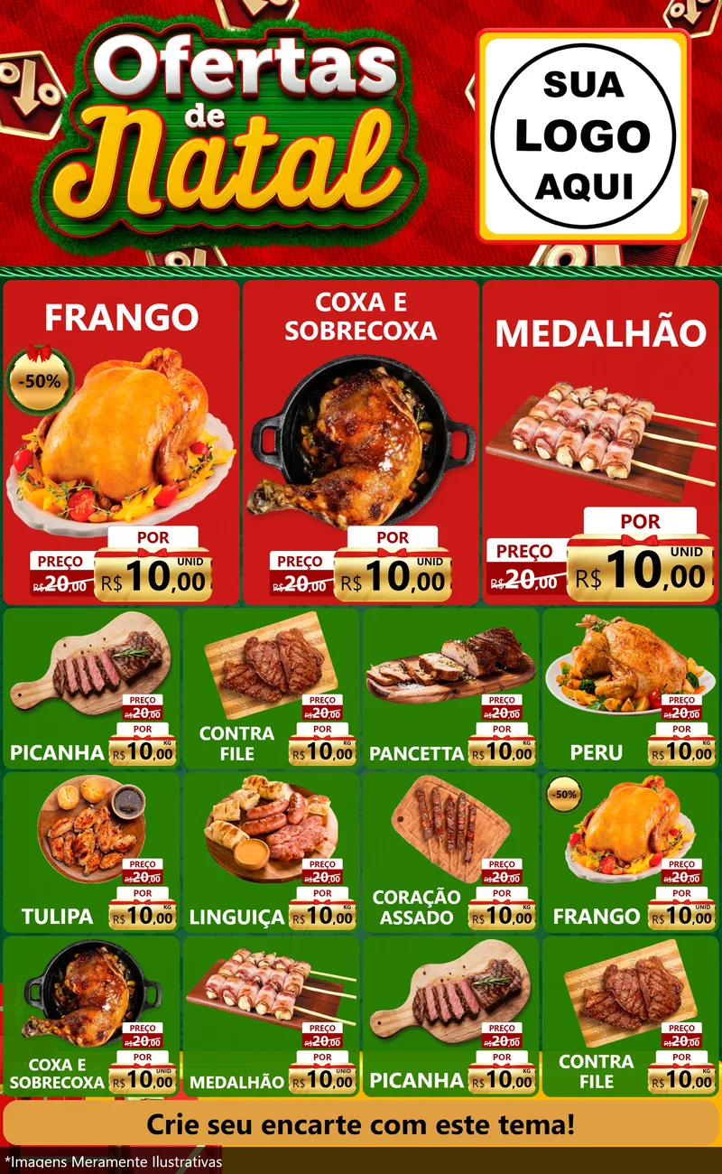 Modelo de Encarte para Encarte Grande com o tema Ofertas de Natal para Assados