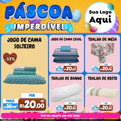 Modelo de Rede Social para Feed Facebook com o tema Páscoa Imperdível para Cama, Mesa e Banho