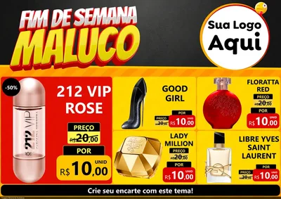 Modelo de Encarte para Encarte A4 Horizontal com o tema Final de Semana Maluco para Perfumes
