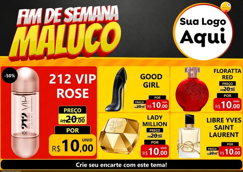 Modelo de Encarte para Encarte A4 Horizontal com o tema Final de Semana Maluco para Perfumes