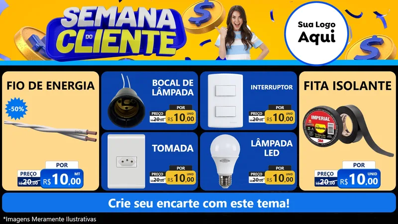 Modelo de TV para TV Horizontal com o tema Semana do Cliente para Materiais Elétricos