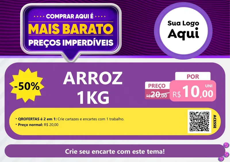 Modelo de Cartaz para Cartaz A4 Horizontal com o tema Mais Barato para Supermercado