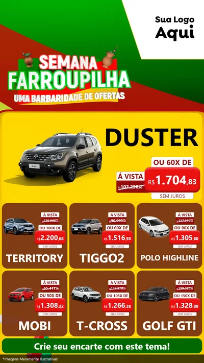 Modelo de Rede Social para Stories com o tema Semana Farroupilha - Uma Barbaridade de Ofertas para Concessionaria de Carros