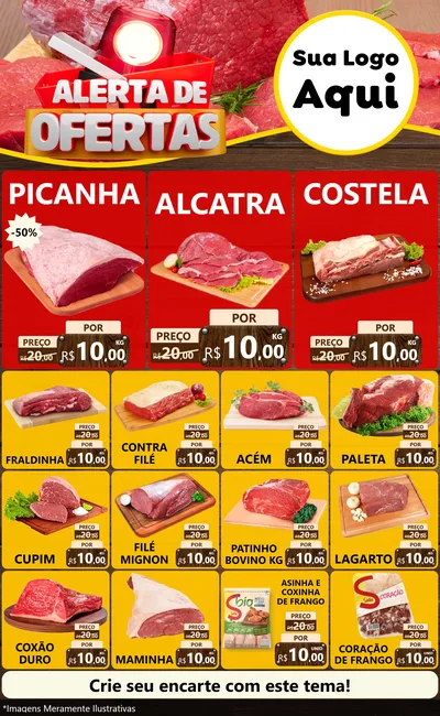Modelo de Encarte para Encarte Grande com o tema Alerta de Ofertas para Açougue