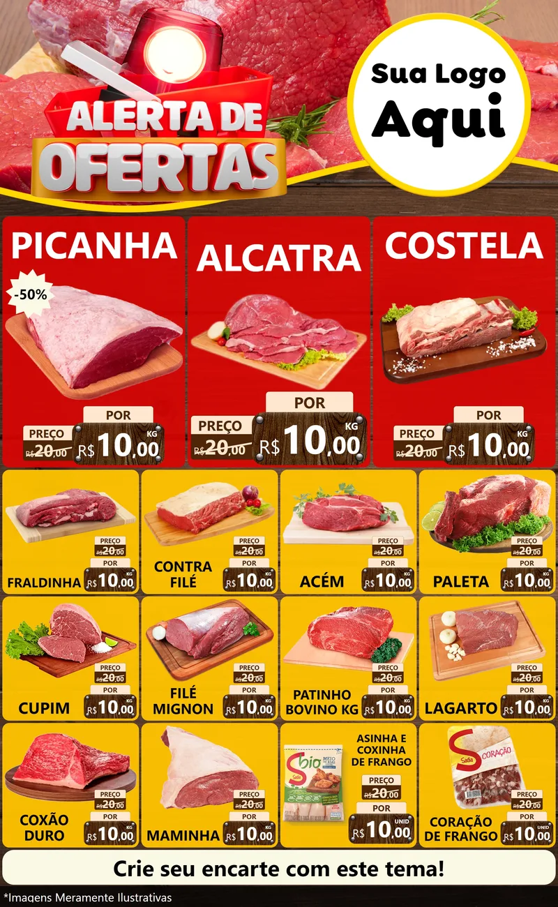 Modelo de Encarte para Encarte Grande com o tema Alerta de Ofertas para Açougue