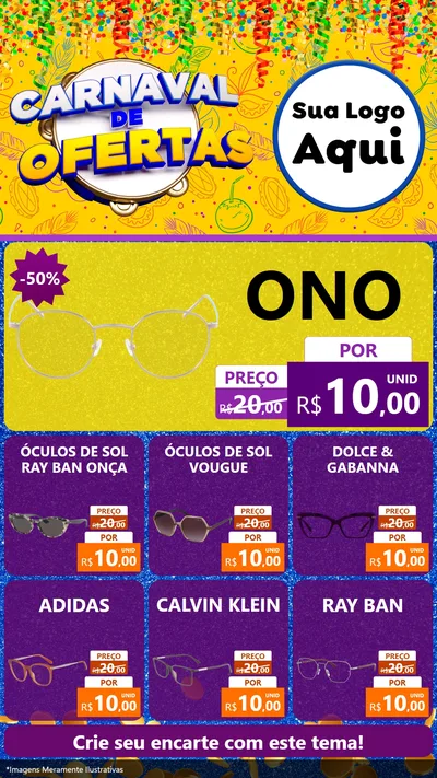 Modelo de Rede Social para Stories com o tema Carnaval de Ofertas para Óticas