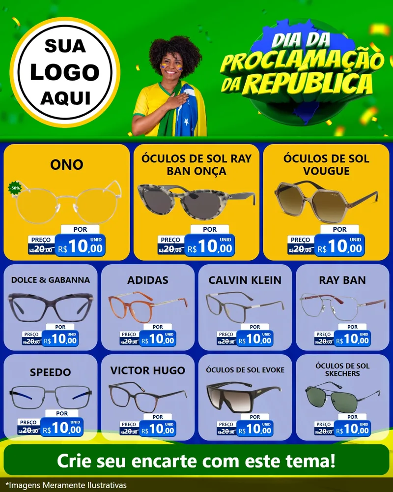 Modelo de Rede Social para Feed Instagram com o tema Dia Da Proclamação Da República para Óticas