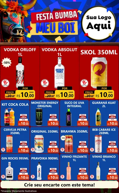 Modelo de Encarte para Encarte Grande com o tema Festa Bumba meu Boi para Distribuidora de bebidas