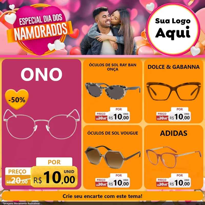 Modelo de Rede Social para Feed Facebook com o tema Especial Dia dos Namorados para Óticas