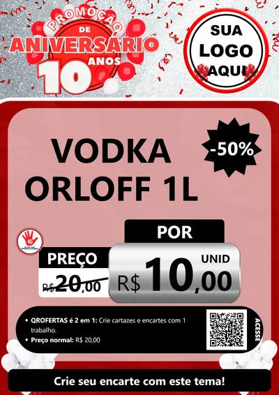 Modelo de Cartaz para Cartaz A4 Vertical com o tema Promoção de Aniversário - 10 Anos para Distribuidora de bebidas