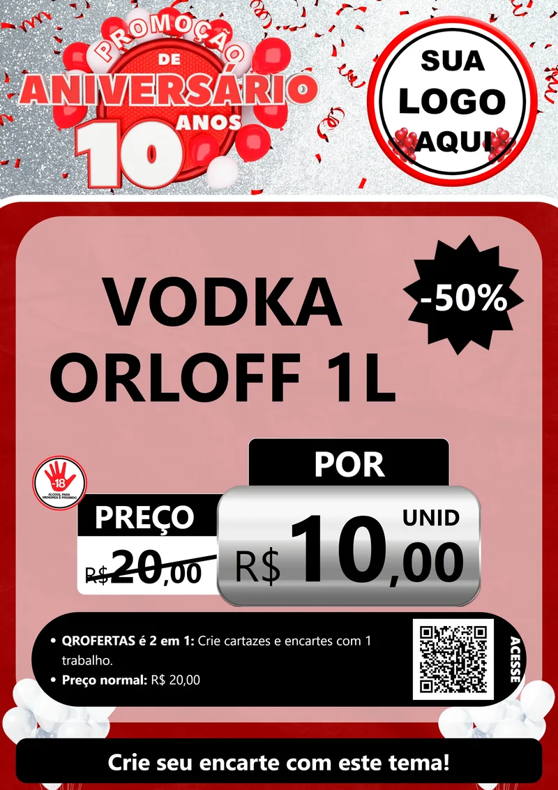 Modelo de Cartaz para Cartaz A4 Vertical com o tema Promoção de Aniversário - 10 Anos para Distribuidora de bebidas