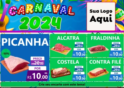 Modelo de Encarte para Encarte A4 Horizontal com o tema Carnaval 2027 para Açougue