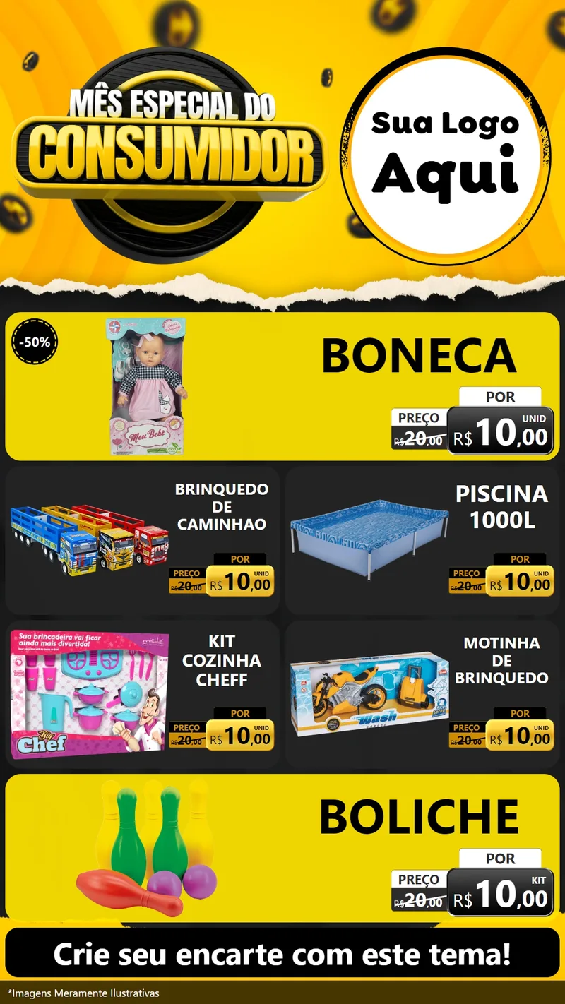 Modelo de TV para TV Vertical com o tema Mês Especial do Consumidor para Brinquedos