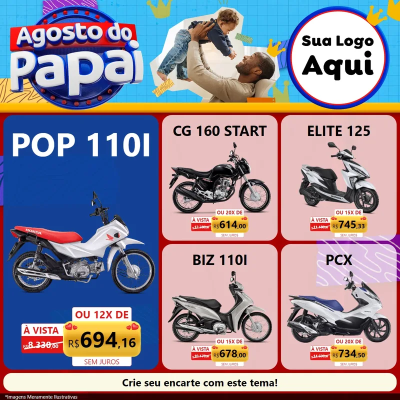 Modelo de Rede Social para Feed Facebook com o tema Agosto do Papai para Concessionaria de Motos