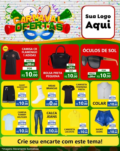 Modelo de Rede Social para Feed Instagram com o tema Carnaval de Ofertas para Roupas e acessórios