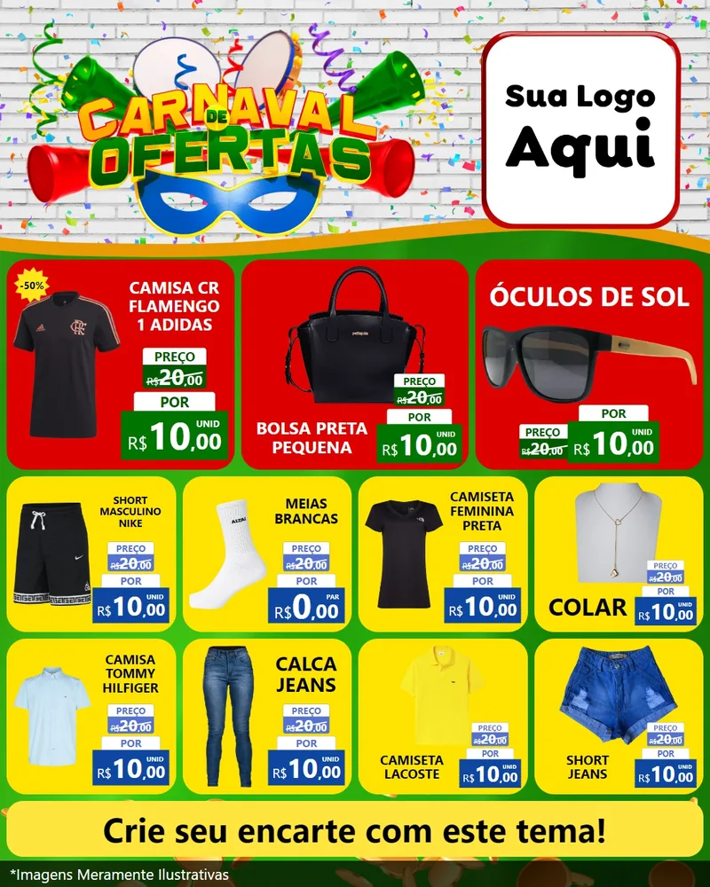 Modelo de Rede Social para Feed Instagram com o tema Carnaval de Ofertas para Roupas e acessórios