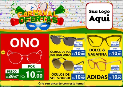 Modelo de Encarte para Encarte A4 Horizontal com o tema Carnaval de Ofertas para Óticas