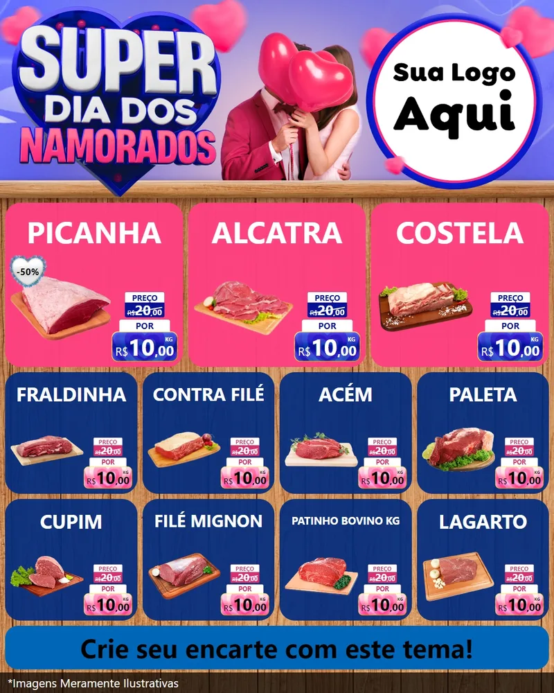 Modelo de Rede Social para Feed Instagram com o tema Super Dia dos Namorados para Açougue