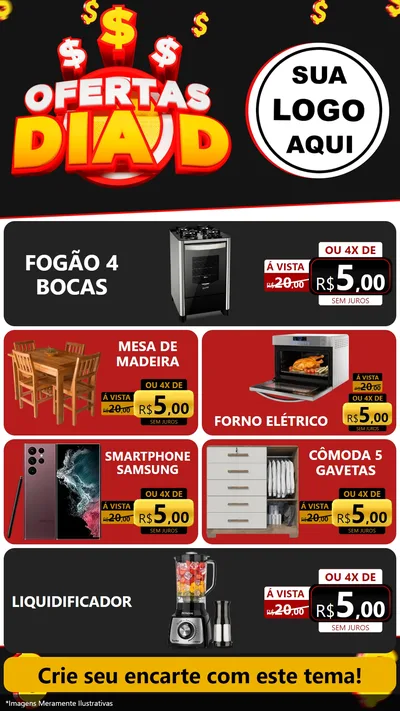 Modelo de TV para TV Vertical com o tema Ofertas Dia D para Móveis e Eletro