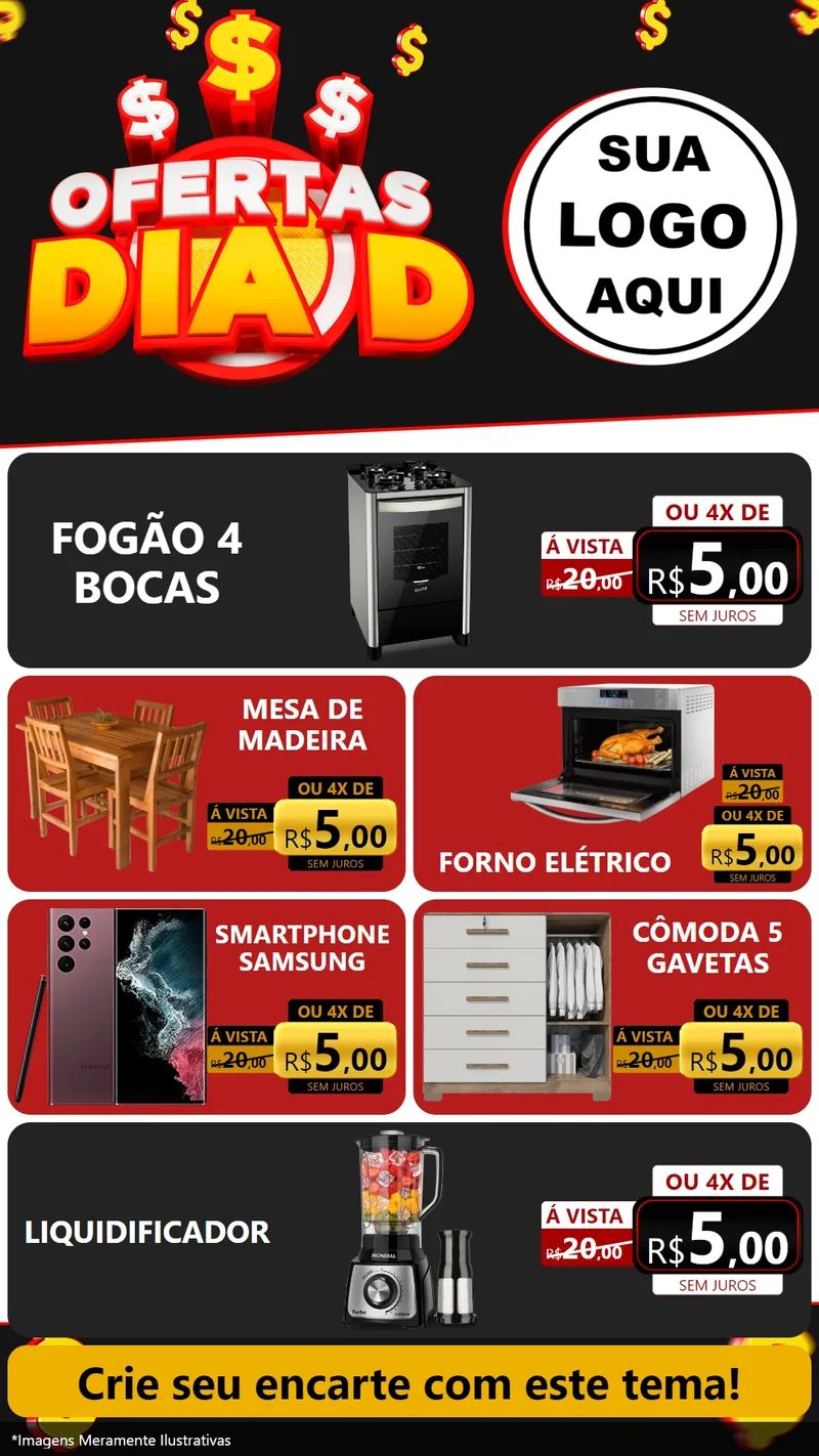 Modelo de TV para TV Vertical com o tema Ofertas Dia D para Móveis e Eletro