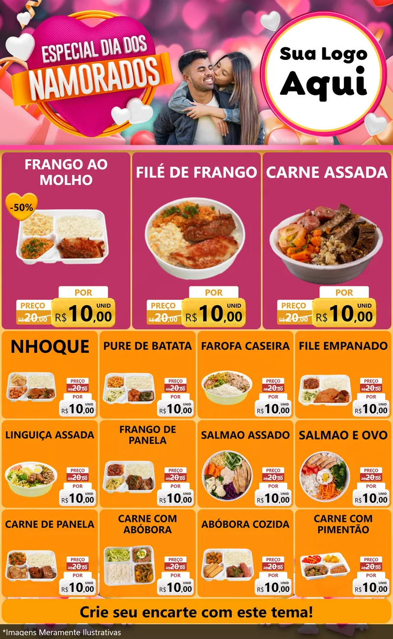 Modelo de Encarte para Encarte Grande com o tema Especial Dia dos Namorados para Restaurante