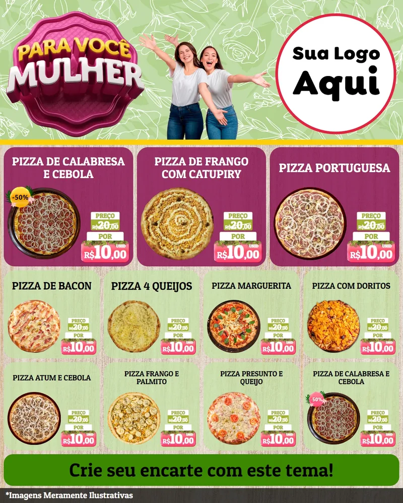 Modelo de Rede Social para Feed Instagram com o tema Para Você Mulher para Pizzaria