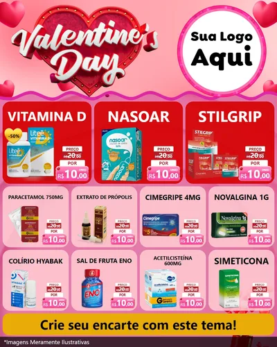 Modelo de Rede Social para Feed Instagram com o tema Valentine's Day para Farmácia