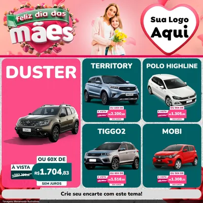 Modelo de Rede Social para Feed Facebook com o tema Feliz Dia das Mães para Concessionaria de Carros