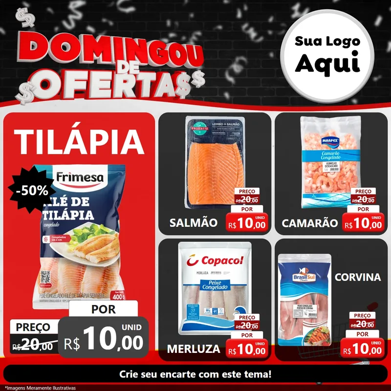 Modelo de Rede Social para Feed Facebook com o tema Domingou de Ofertas para Peixaria