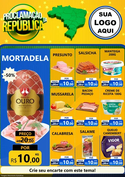 Modelo de Encarte para Encarte A4 Vertical com o tema Proclamação da República para Frios e Laticínios