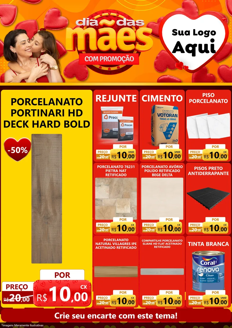 Modelo de Encarte para Encarte A4 Vertical com o tema Dia das Mães com Promoção para Pisos e revestimentos
