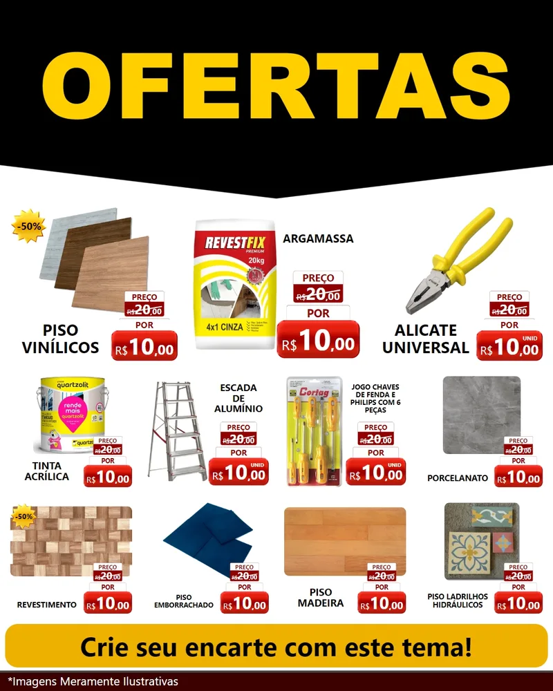 Modelo de Rede Social para Feed Instagram com o tema Ofertas Preto e Vermelho Cartaz para Material para Construção